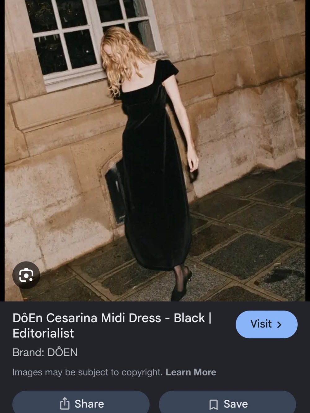 RARE Doen Black Velvet Square-Neck Midi Dress